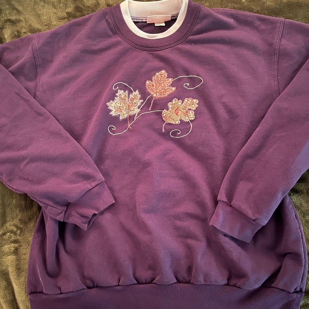 Purple Crew Neck Sweater with Ribbed Cuffs